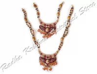 Scarlet Sandalwood Twin Natural GemStone God Necklace