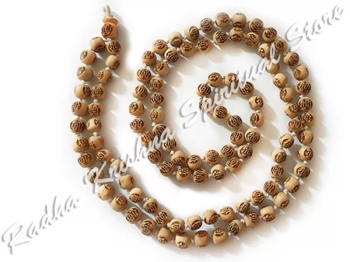 Sri Radha grabado natural real Tulsi cuentas de japa mala